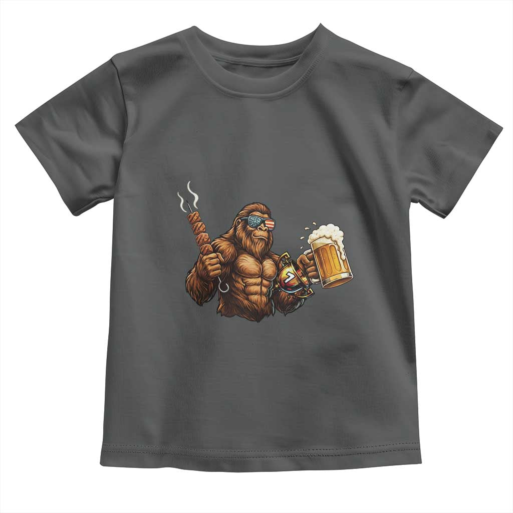 Funny Bigfoot BBQ Party Toddler T Shirt Sasquatch Drinking Beer Celebrate Championship TS14 Dark Heather Print Your Wear