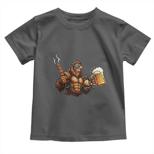 Funny Bigfoot BBQ Party Toddler T Shirt Sasquatch Drinking Beer Celebrate Championship TS14 Dark Heather Print Your Wear