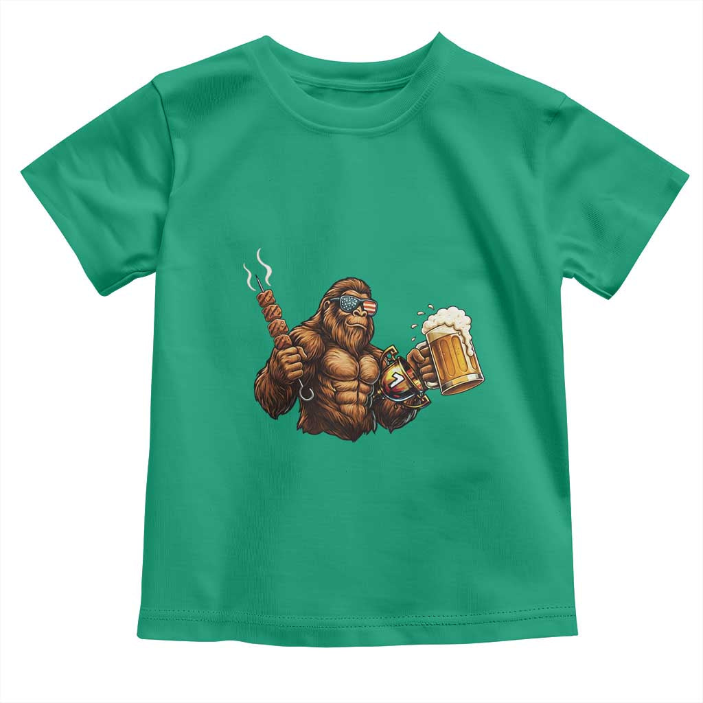 Funny Bigfoot BBQ Party Toddler T Shirt Sasquatch Drinking Beer Celebrate Championship TS14 Irish Green Print Your Wear