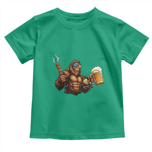 Funny Bigfoot BBQ Party Toddler T Shirt Sasquatch Drinking Beer Celebrate Championship TS14 Irish Green Print Your Wear