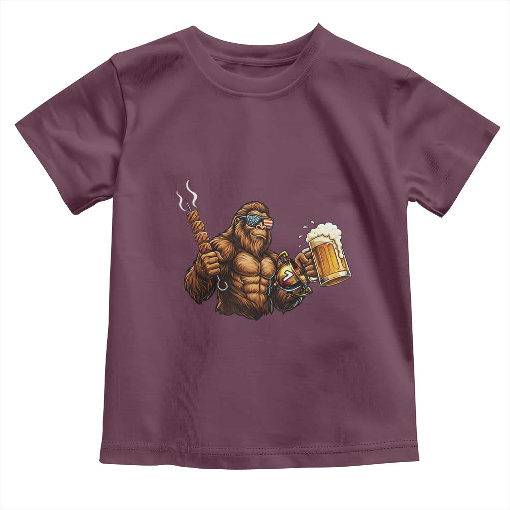Funny Bigfoot BBQ Party Toddler T Shirt Sasquatch Drinking Beer Celebrate Championship TS14 Maroon Print Your Wear