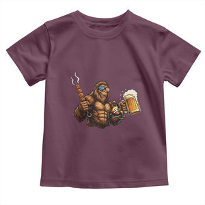 Funny Bigfoot BBQ Party Toddler T Shirt Sasquatch Drinking Beer Celebrate Championship TS14 Maroon Print Your Wear