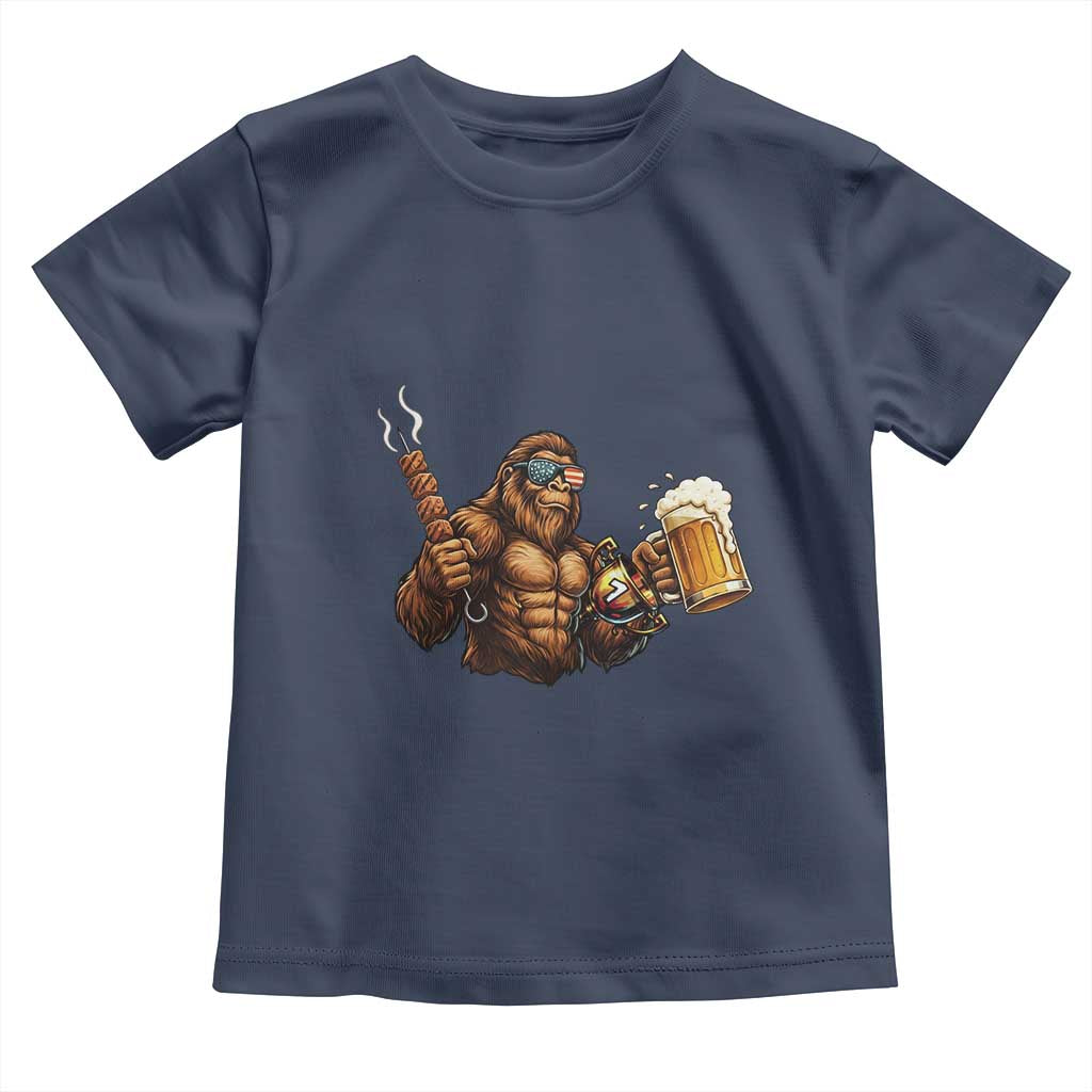 Funny Bigfoot BBQ Party Toddler T Shirt Sasquatch Drinking Beer Celebrate Championship TS14 Navy Print Your Wear