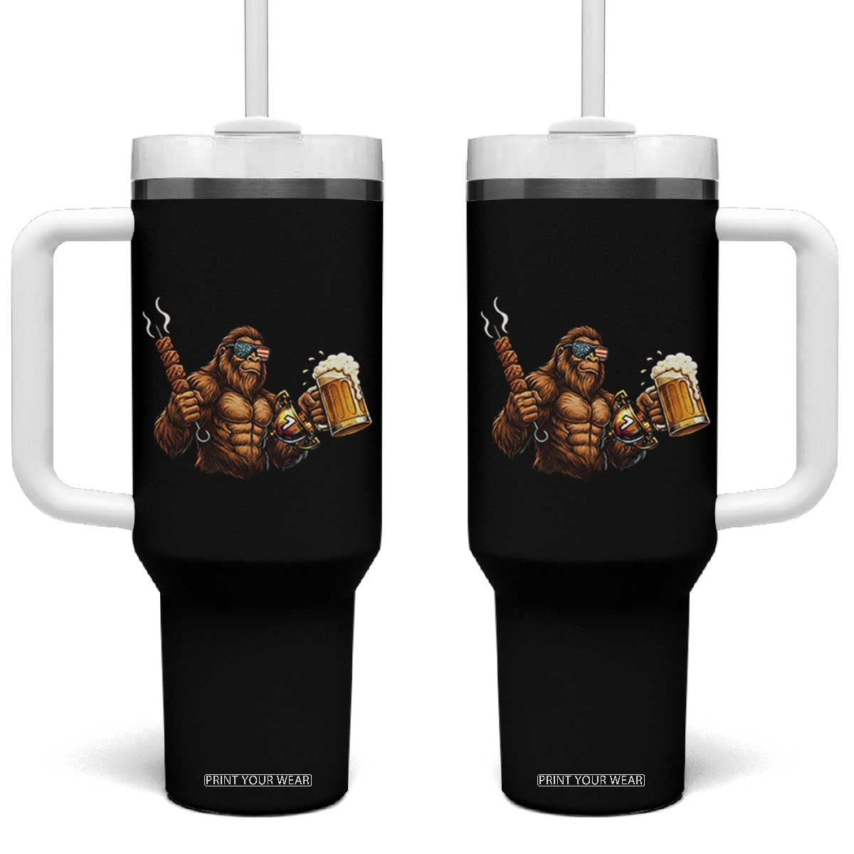 Funny Bigfoot BBQ Party Tumbler With Handle Sasquatch Drinking Beer Celebrate Championship TS14 One Size: 40 oz Black Print Your Wear