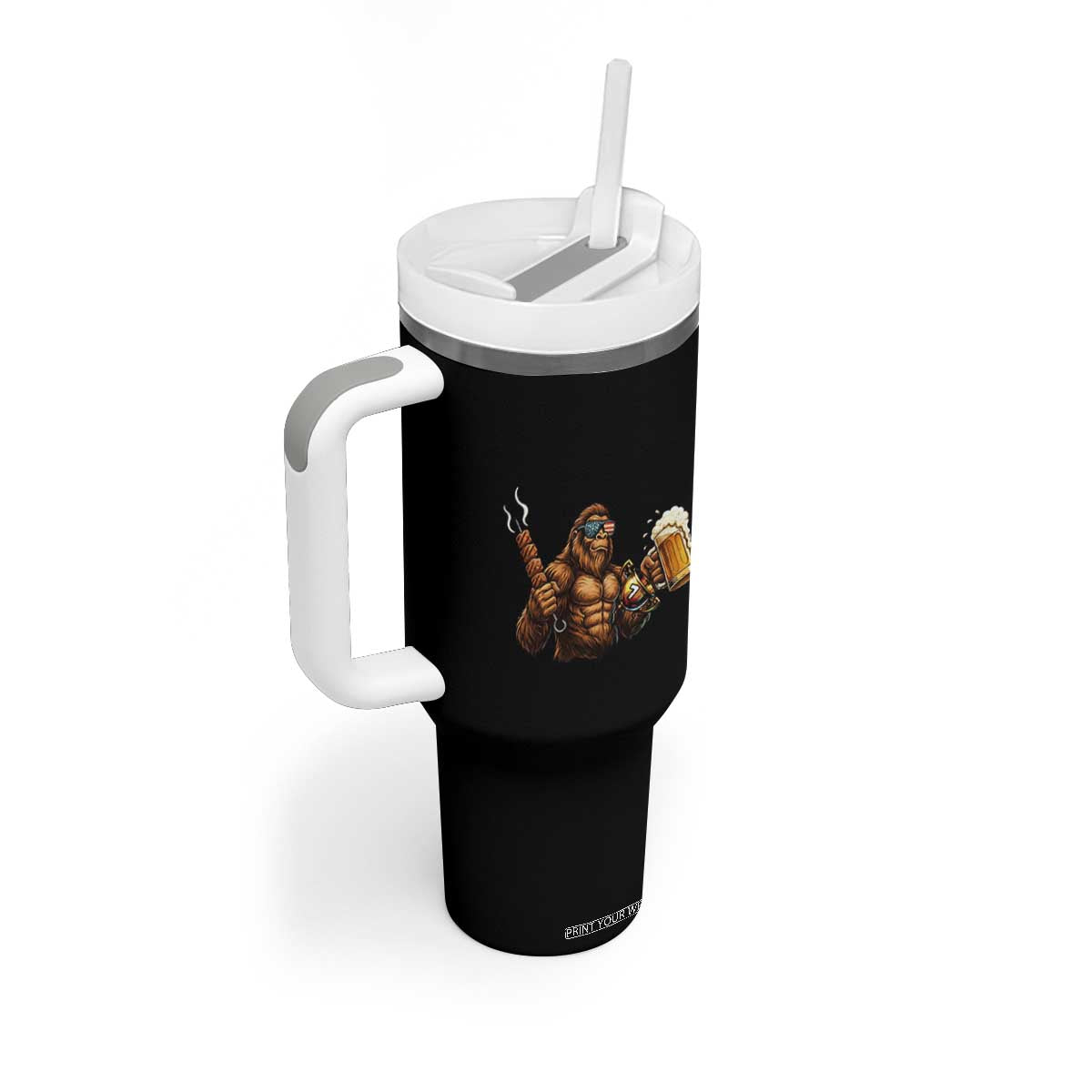 Funny Bigfoot BBQ Party Tumbler With Handle Sasquatch Drinking Beer Celebrate Championship TS14 Print Your Wear