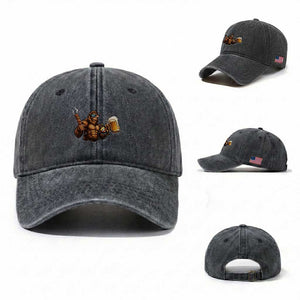 Funny Bigfoot BBQ Party Washed Cotton Baseball Cap Sasquatch Drinking Beer Celebrate Championship TS14 Washed Cap Universal Fit Dark Gray Print Your Wear