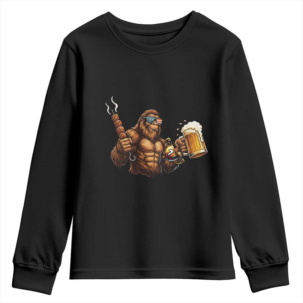 Funny Bigfoot BBQ Party Youth Sweatshirt Sasquatch Drinking Beer Celebrate Championship TS14 Black Print Your Wear