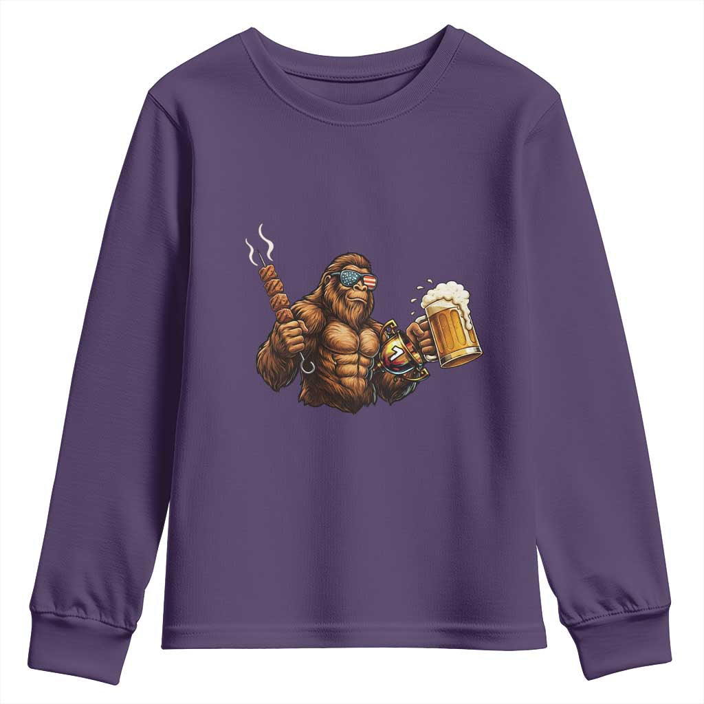 Funny Bigfoot BBQ Party Youth Sweatshirt Sasquatch Drinking Beer Celebrate Championship TS14 Purple Print Your Wear