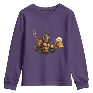 Funny Bigfoot BBQ Party Youth Sweatshirt Sasquatch Drinking Beer Celebrate Championship TS14 Purple Print Your Wear