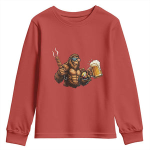Funny Bigfoot BBQ Party Youth Sweatshirt Sasquatch Drinking Beer Celebrate Championship TS14 Red Print Your Wear