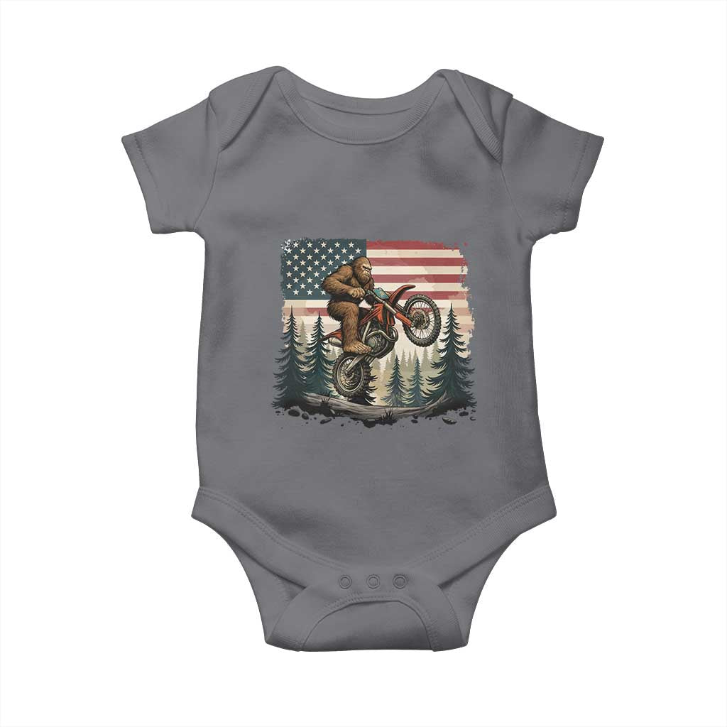 Bigfoot Dirt Bike Baby Onesie Patriotic Sasquatch American Flag TS14 Charcoal Print Your Wear