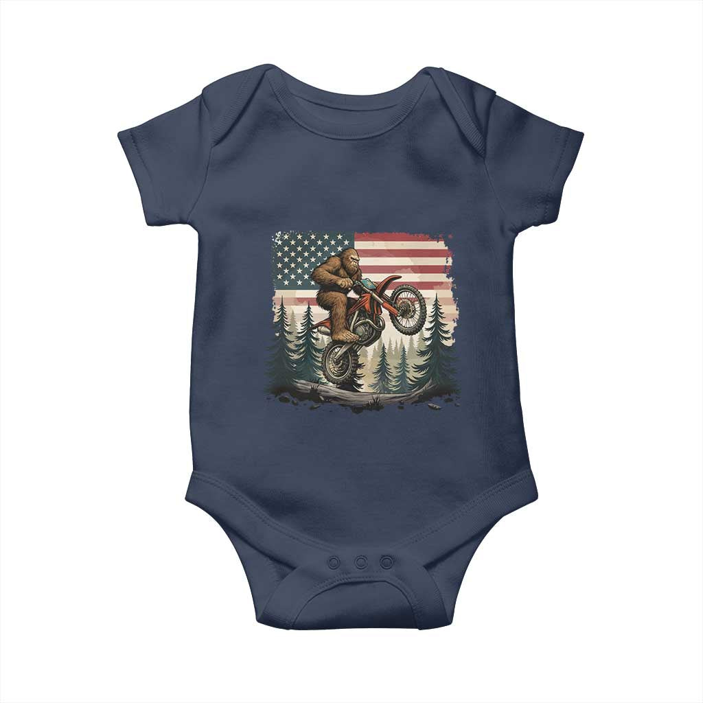 Bigfoot Dirt Bike Baby Onesie Patriotic Sasquatch American Flag TS14 Navy Print Your Wear