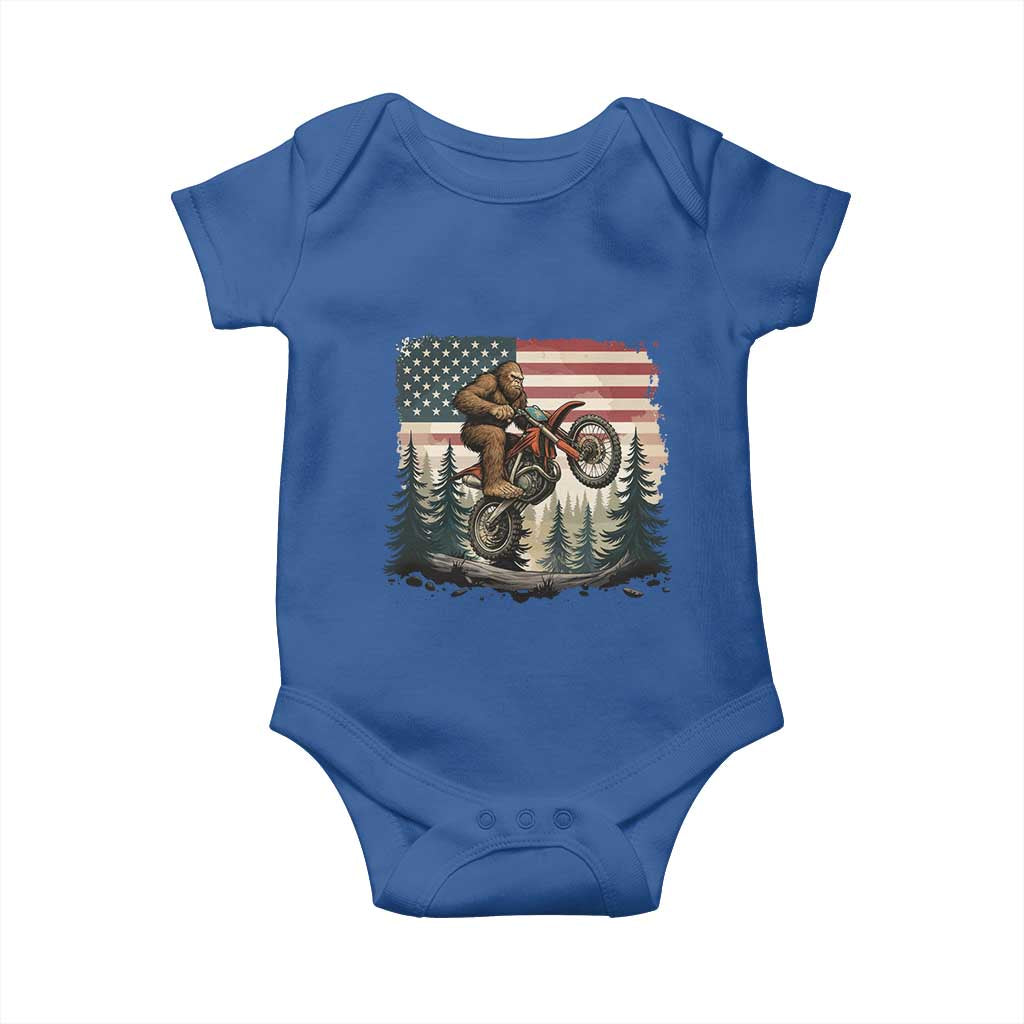 Bigfoot Dirt Bike Baby Onesie Patriotic Sasquatch American Flag TS14 Royal Blue Print Your Wear