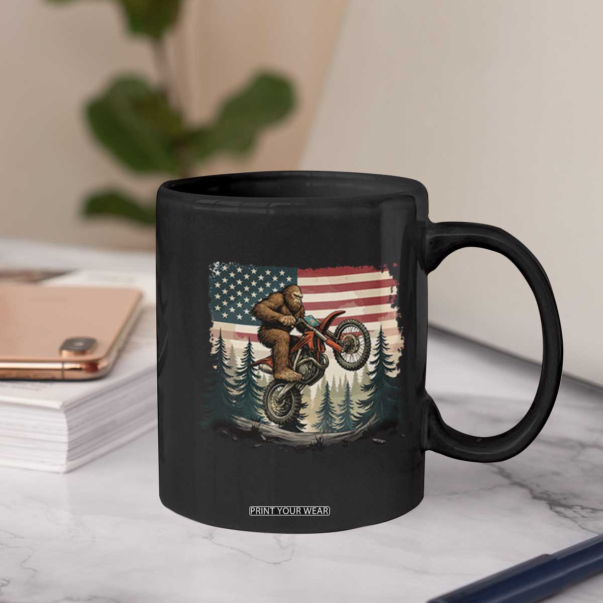 Bigfoot Dirt Bike Coffee Mug Patriotic Sasquatch American Flag TS14 Print Your Wear