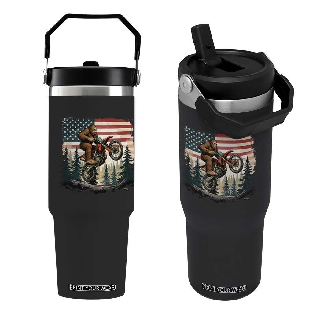 Bigfoot Dirt Bike Flip Straw Tumbler Patriotic Sasquatch American Flag TS14 One Size: 30 oz Black Print Your Wear