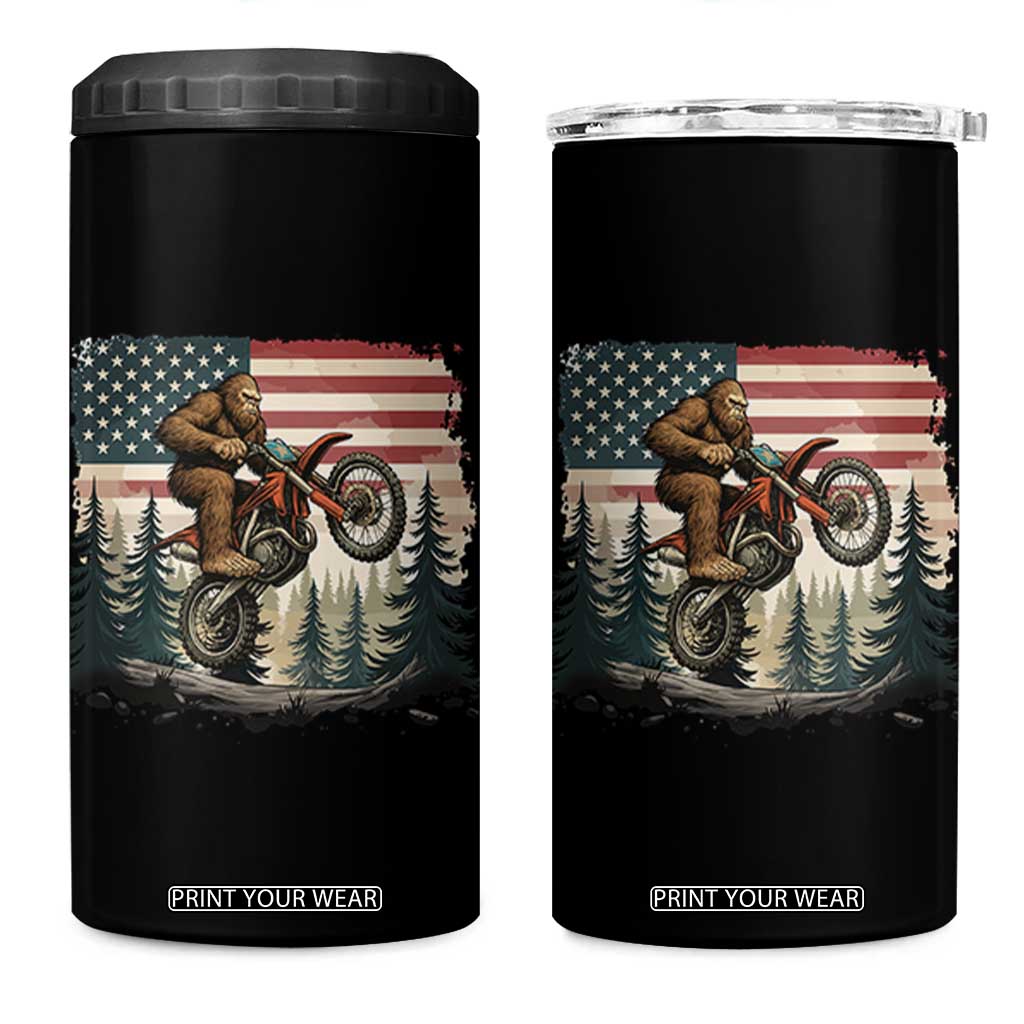 Bigfoot Dirt Bike 4 in 1 Can Cooler Tumbler Patriotic Sasquatch American Flag TS14 One Size: 16 oz Black Print Your Wear