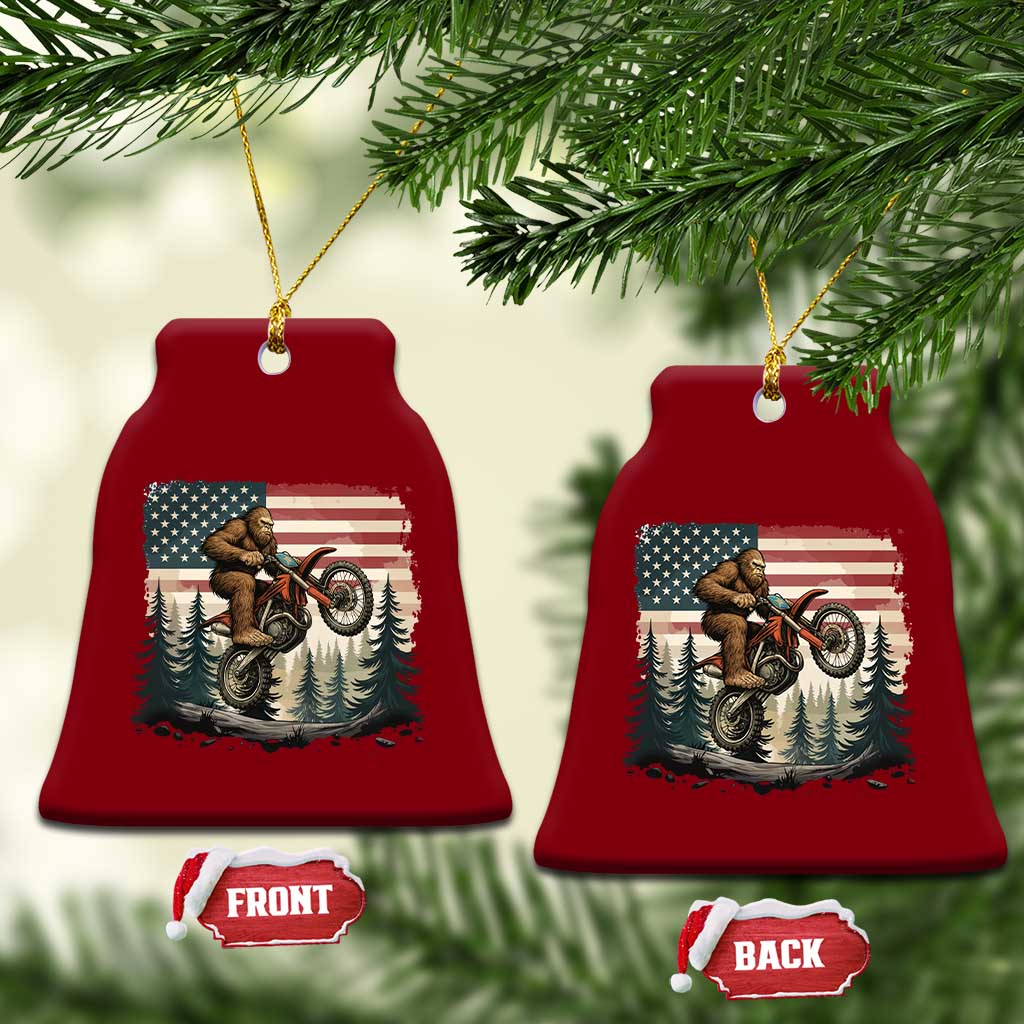 Bigfoot Dirt Bike Ceramic Ornament Patriotic Sasquatch American Flag TS14 Print Your Wear
