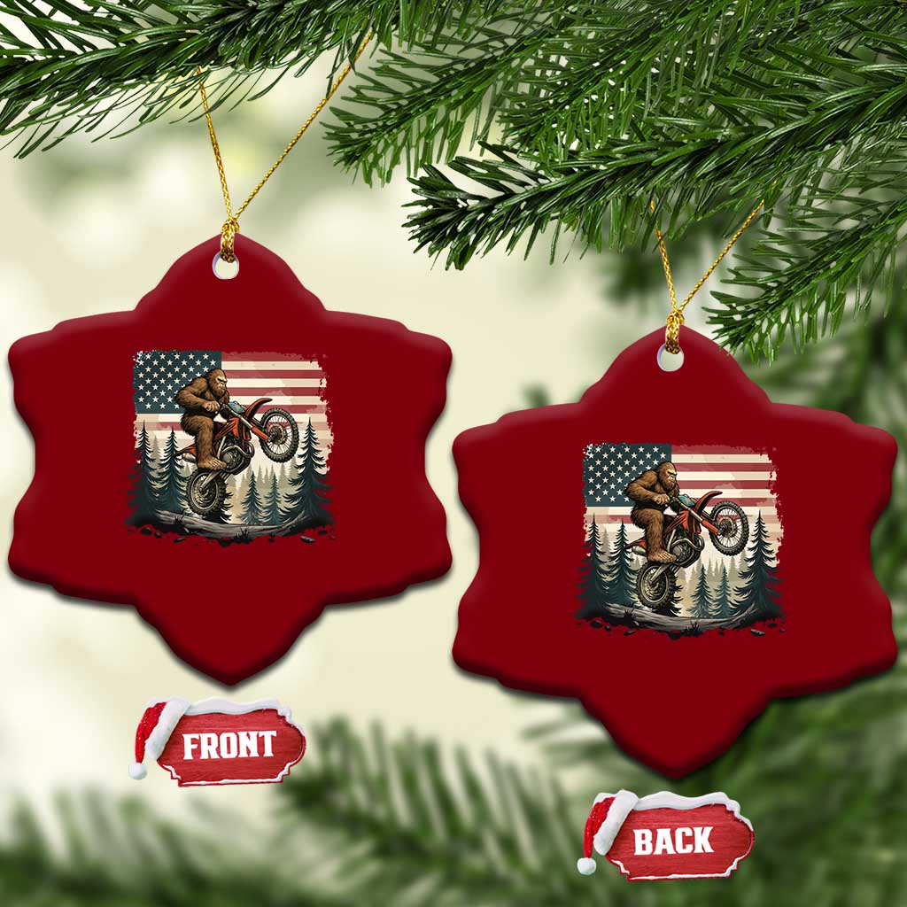 Bigfoot Dirt Bike Ceramic Ornament Patriotic Sasquatch American Flag TS14 Print Your Wear