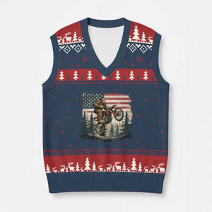 Bigfoot Dirt Bike V-Neck Knit Sweater Vest Patriotic Sasquatch American Flag TS14 Navy Red Print Your Wear