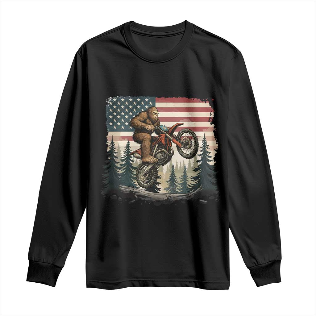 Bigfoot Dirt Bike Long Sleeve Shirt Patriotic Sasquatch American Flag TS14 Black Print Your Wear