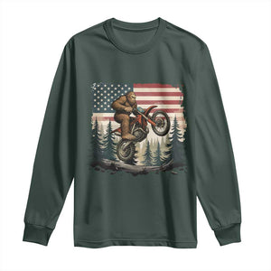 Bigfoot Dirt Bike Long Sleeve Shirt Patriotic Sasquatch American Flag TS14 Dark Forest Green Print Your Wear