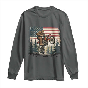 Bigfoot Dirt Bike Long Sleeve Shirt Patriotic Sasquatch American Flag TS14 Dark Heather Print Your Wear