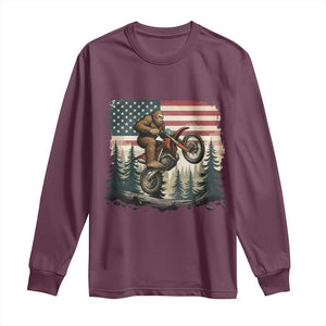 Bigfoot Dirt Bike Long Sleeve Shirt Patriotic Sasquatch American Flag TS14 Maroon Print Your Wear