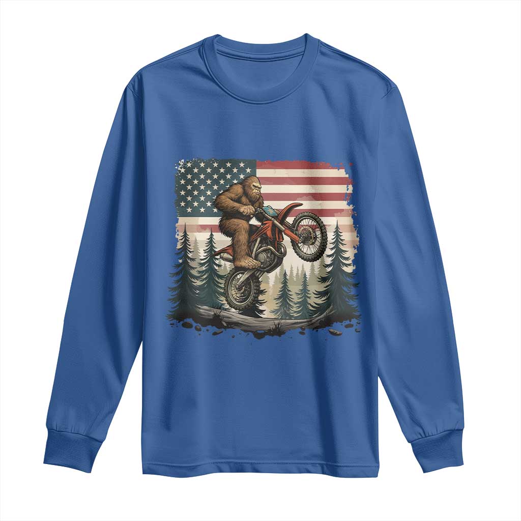 Bigfoot Dirt Bike Long Sleeve Shirt Patriotic Sasquatch American Flag TS14 Royal Blue Print Your Wear