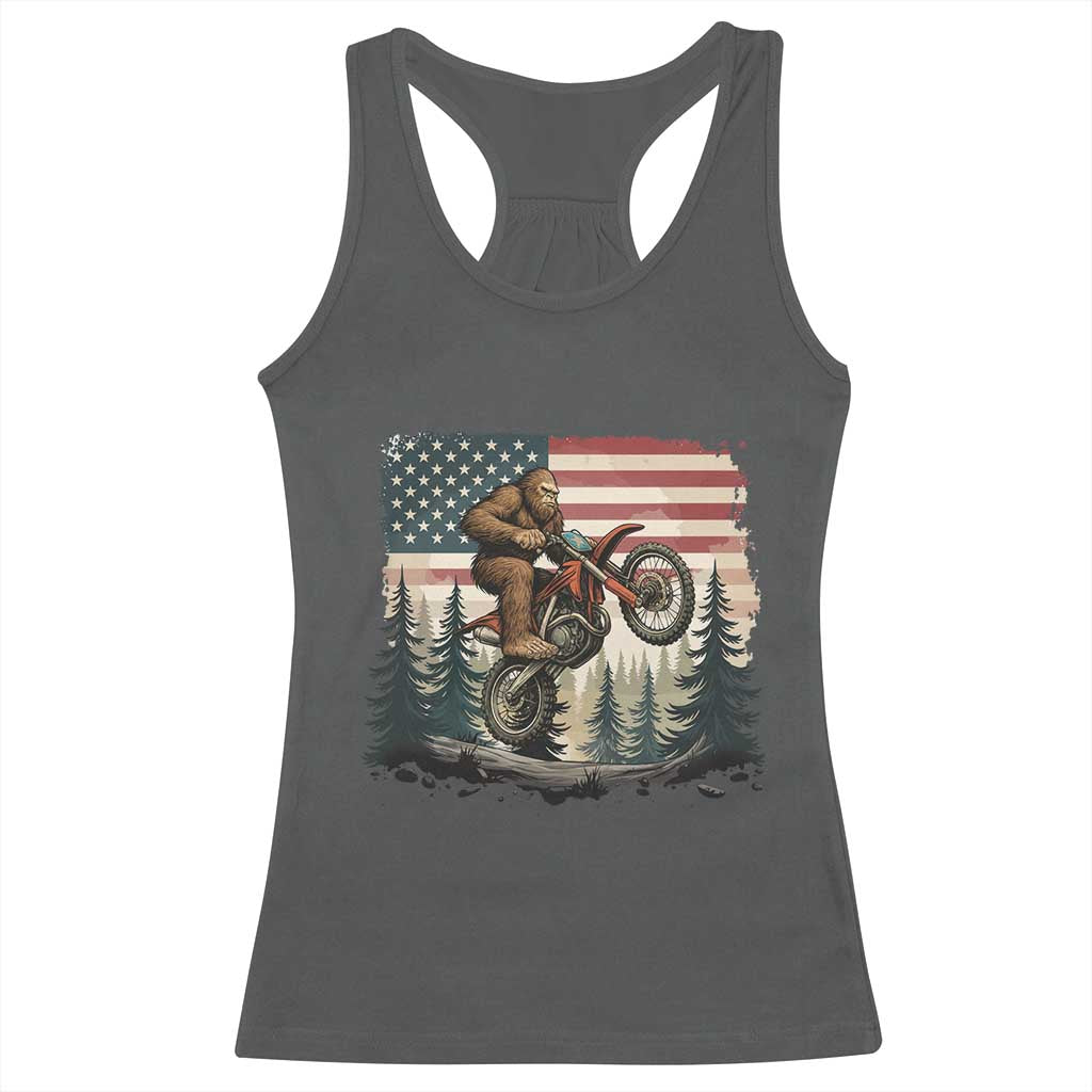 Bigfoot Dirt Bike Racerback Tank Top Patriotic Sasquatch American Flag TS14 Dark Heather Print Your Wear