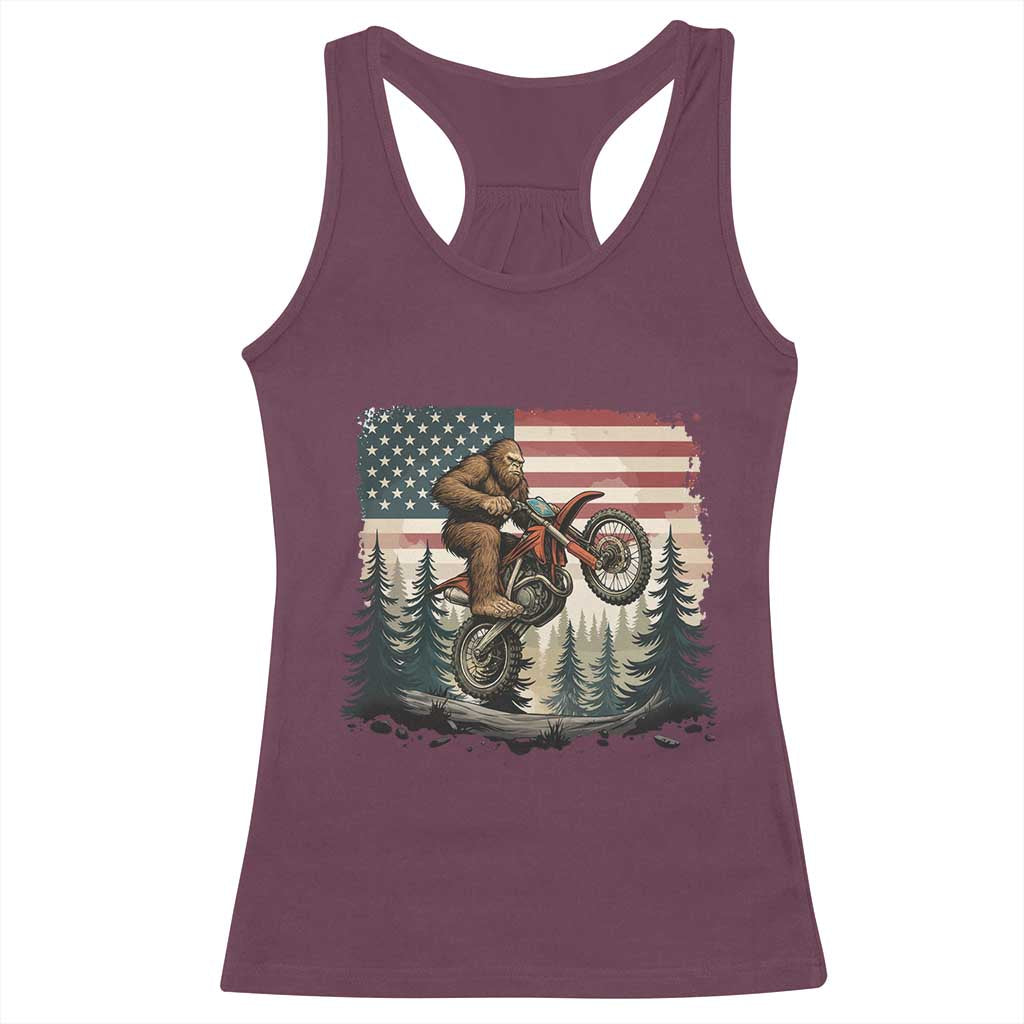 Bigfoot Dirt Bike Racerback Tank Top Patriotic Sasquatch American Flag TS14 Maroon Print Your Wear