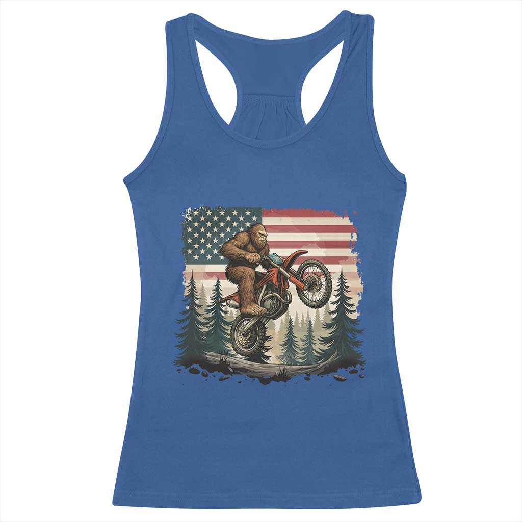 Bigfoot Dirt Bike Racerback Tank Top Patriotic Sasquatch American Flag TS14 Royal Blue Print Your Wear