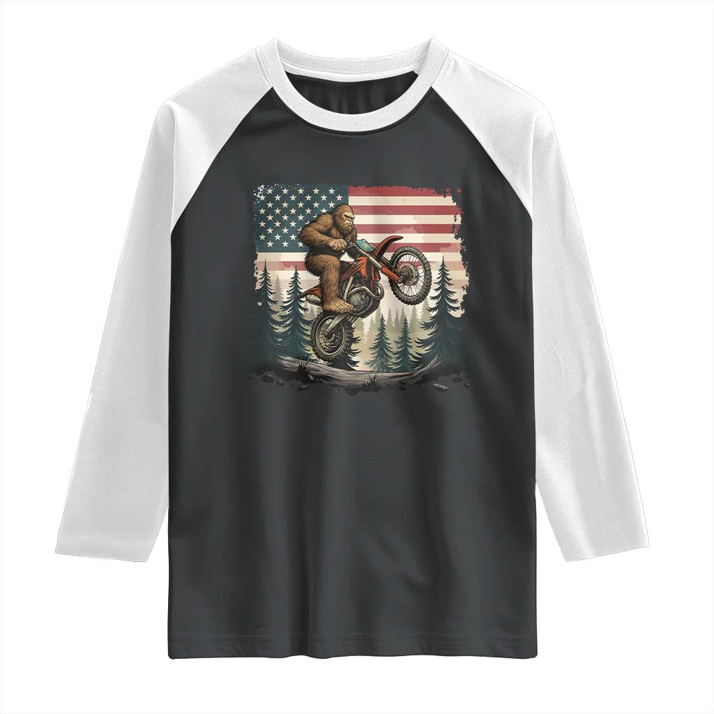 Bigfoot Dirt Bike Raglan Shirt Patriotic Sasquatch American Flag TS14 Black White Print Your Wear