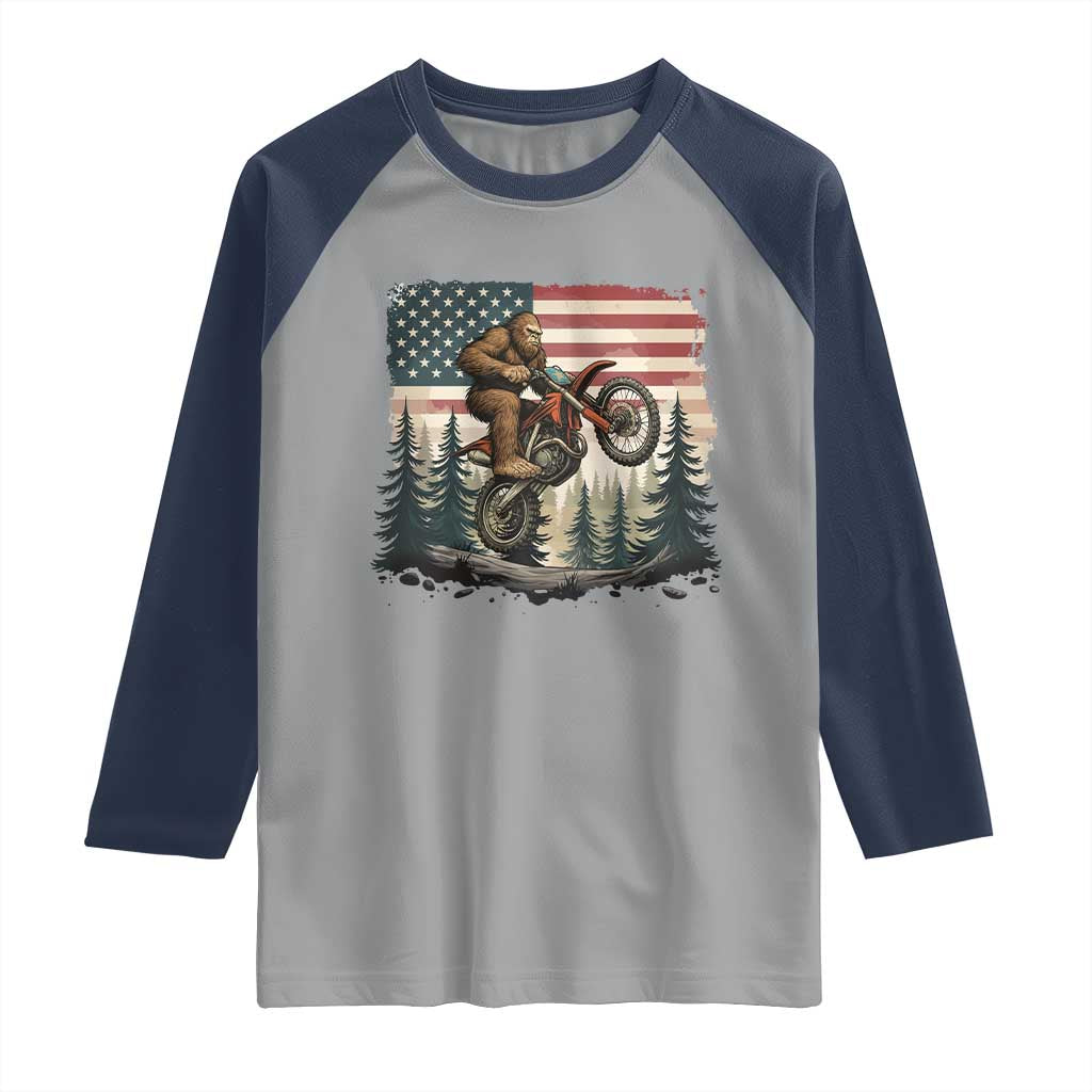 Bigfoot Dirt Bike Raglan Shirt Patriotic Sasquatch American Flag TS14 Sport Gray Navy Print Your Wear