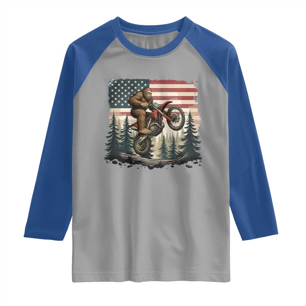 Bigfoot Dirt Bike Raglan Shirt Patriotic Sasquatch American Flag TS14 Sport Gray Royal Print Your Wear
