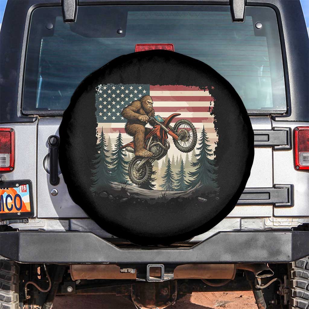 Bigfoot Dirt Bike Spare Tire Cover Patriotic Sasquatch American Flag TS14 No hole Black Print Your Wear