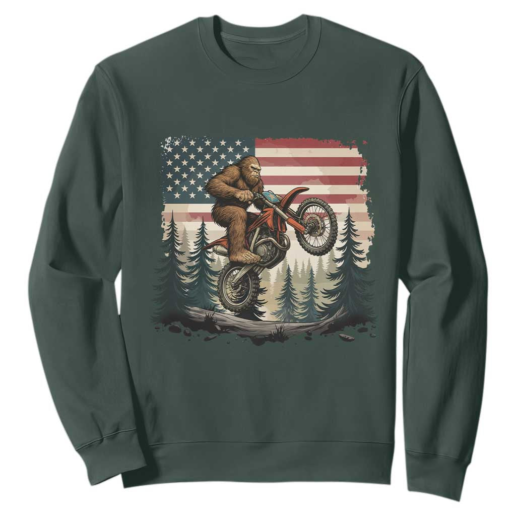 Bigfoot Dirt Bike Sweatshirt Patriotic Sasquatch American Flag TS14 Dark Forest Green Print Your Wear