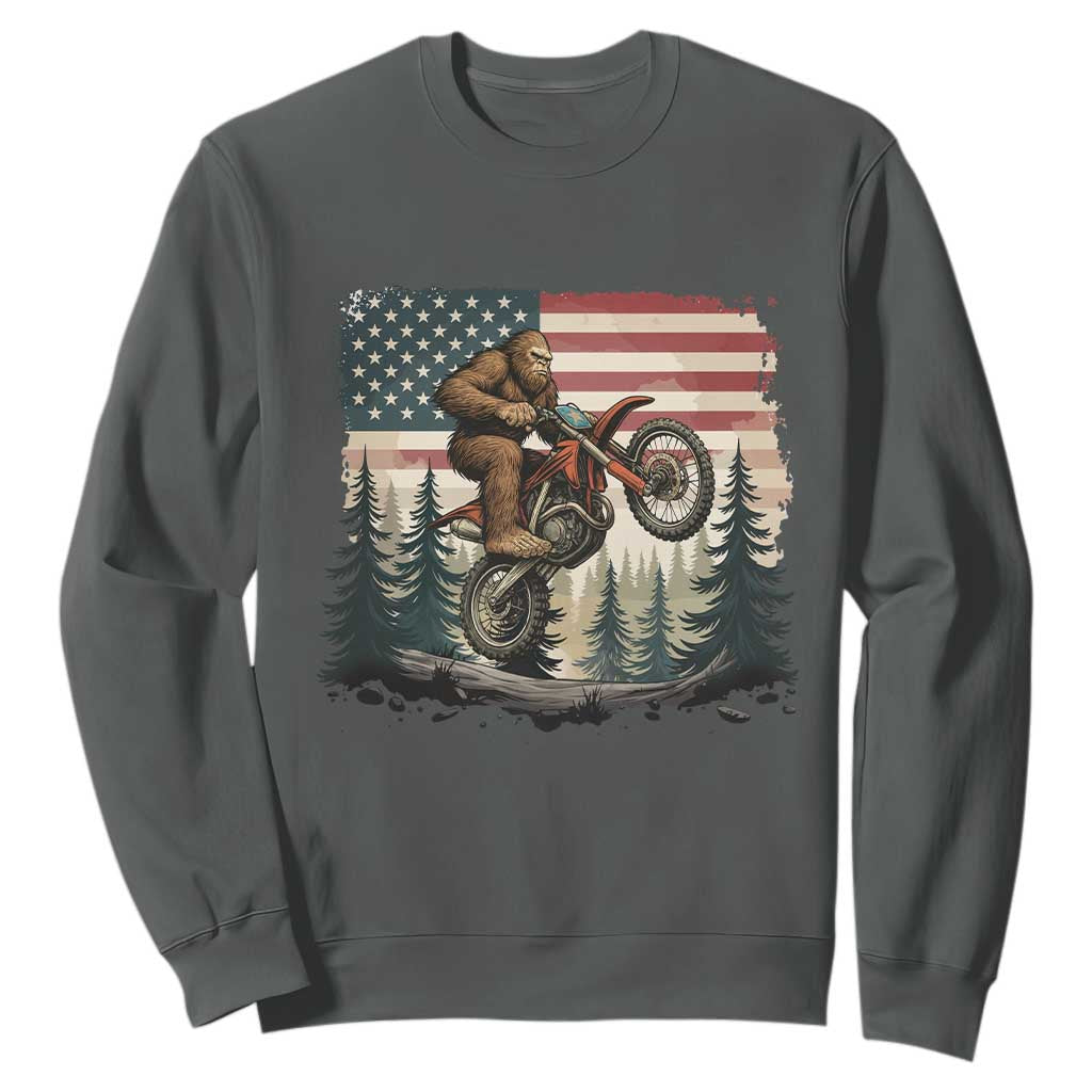 Bigfoot Dirt Bike Sweatshirt Patriotic Sasquatch American Flag TS14 Dark Heather Print Your Wear
