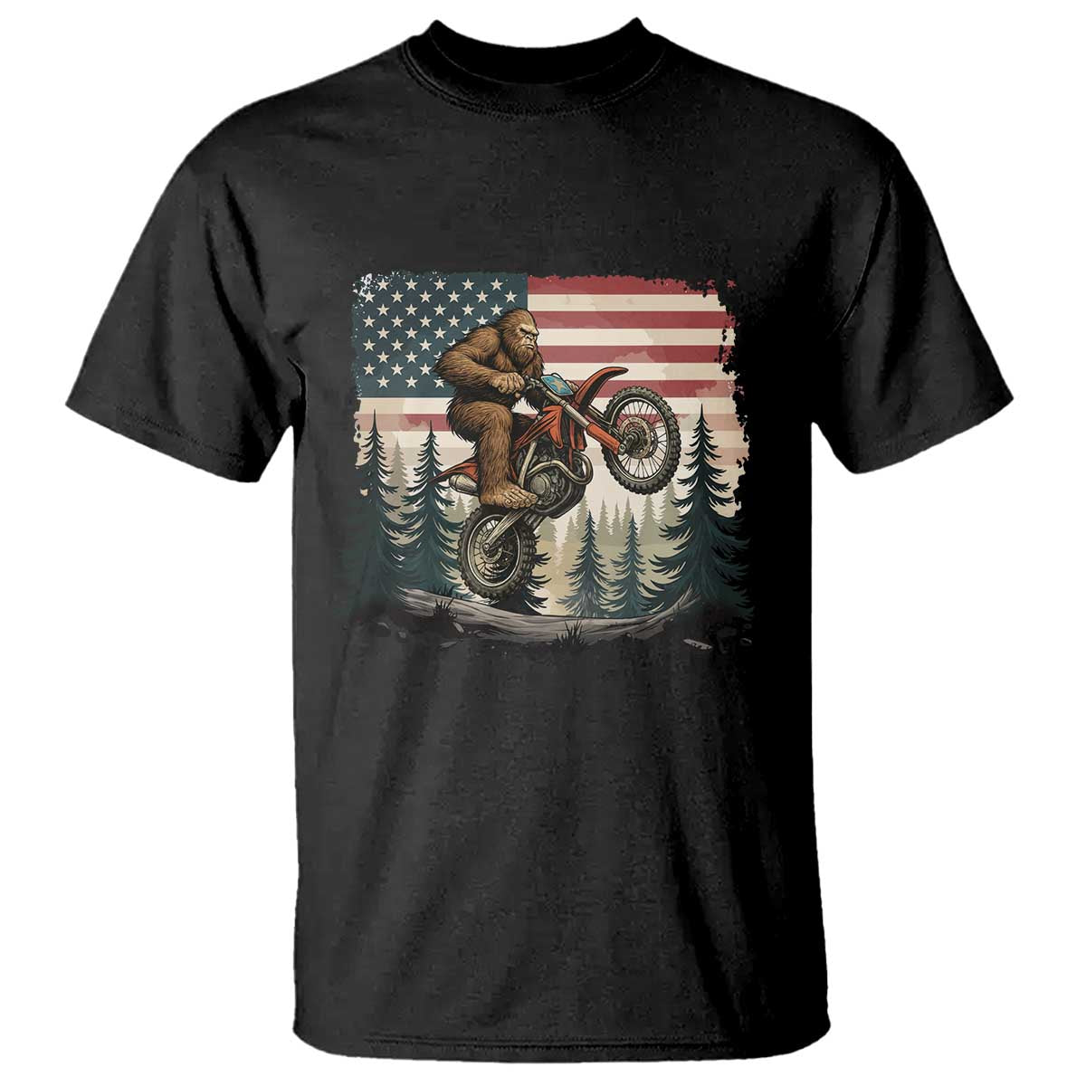 Bigfoot Dirt Bike T Shirt Patriotic Sasquatch American Flag TS14 Black Print Your Wear