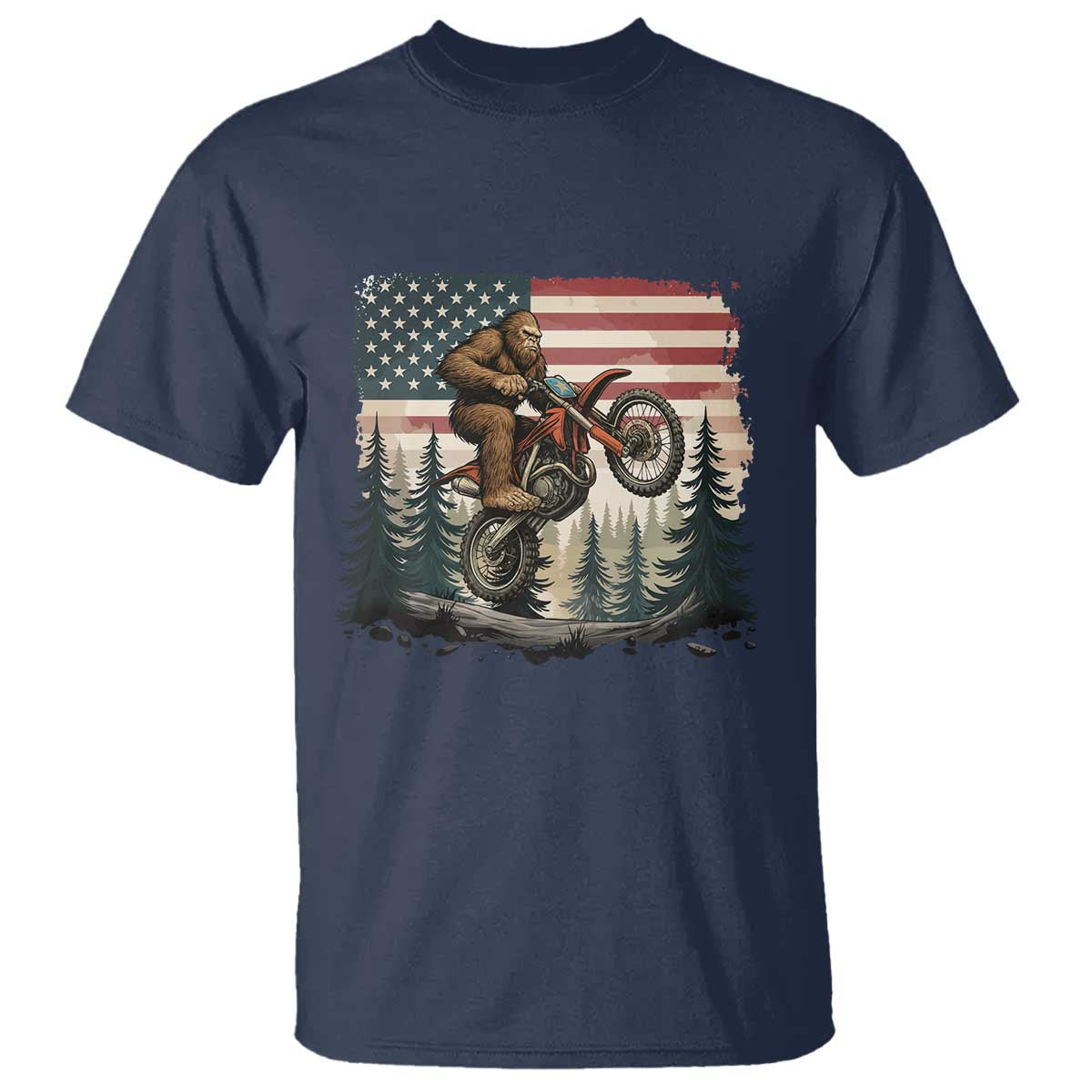 Bigfoot Dirt Bike T Shirt Patriotic Sasquatch American Flag TS14 Navy Print Your Wear