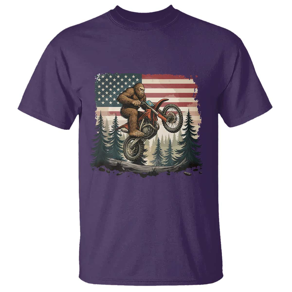 Bigfoot Dirt Bike T Shirt Patriotic Sasquatch American Flag TS14 Purple Print Your Wear
