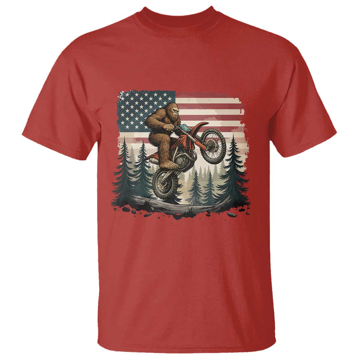 Bigfoot Dirt Bike T Shirt Patriotic Sasquatch American Flag TS14 Red Print Your Wear