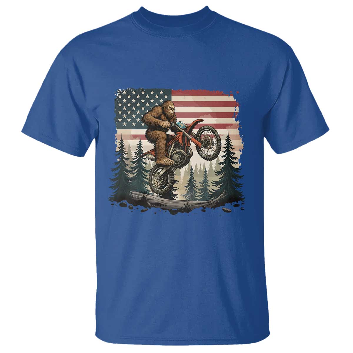 Bigfoot Dirt Bike T Shirt Patriotic Sasquatch American Flag TS14 Royal Blue Print Your Wear