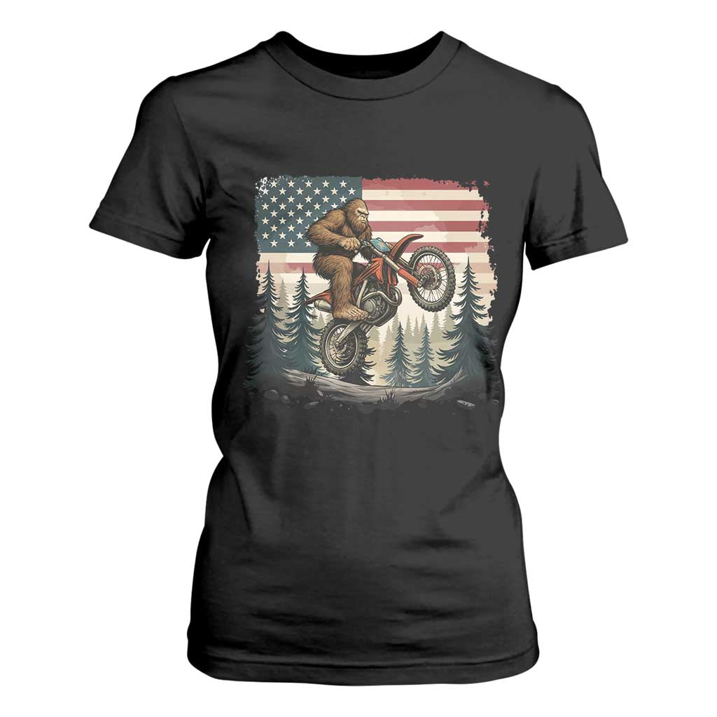 Bigfoot Dirt Bike T Shirt For Women Patriotic Sasquatch American Flag TS14 Black Print Your Wear