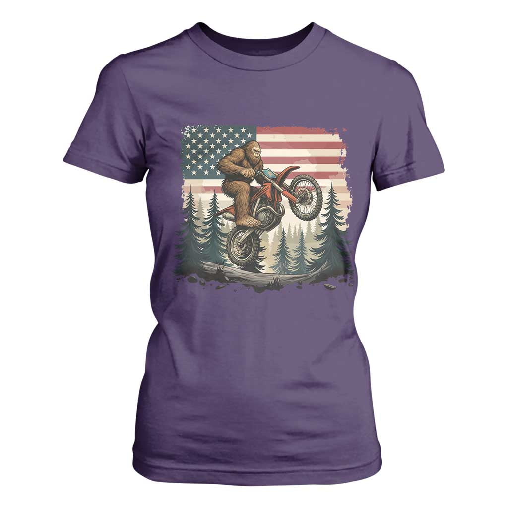 Bigfoot Dirt Bike T Shirt For Women Patriotic Sasquatch American Flag TS14 Purple Print Your Wear