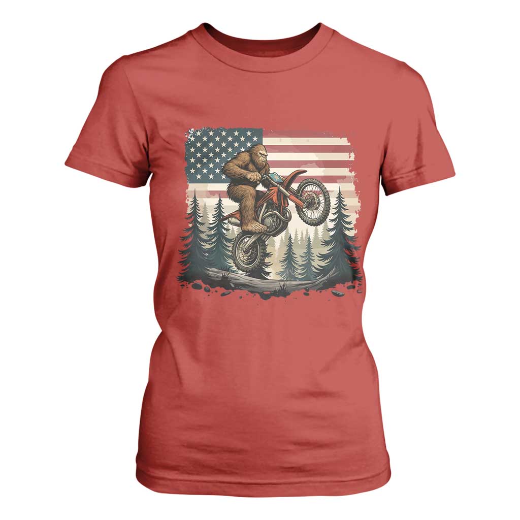 Bigfoot Dirt Bike T Shirt For Women Patriotic Sasquatch American Flag TS14 Red Print Your Wear