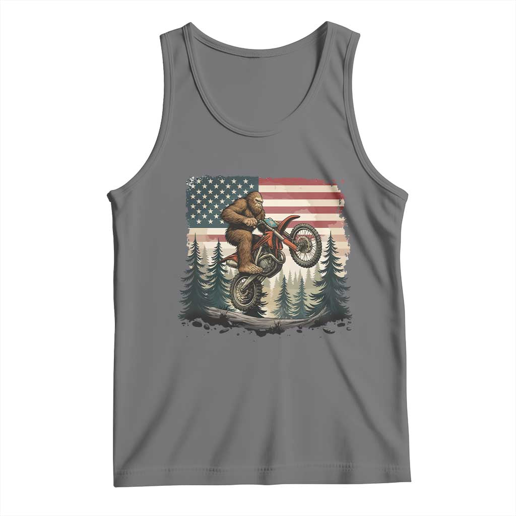 Bigfoot Dirt Bike Tank Top Patriotic Sasquatch American Flag TS14 Black Heather Print Your Wear