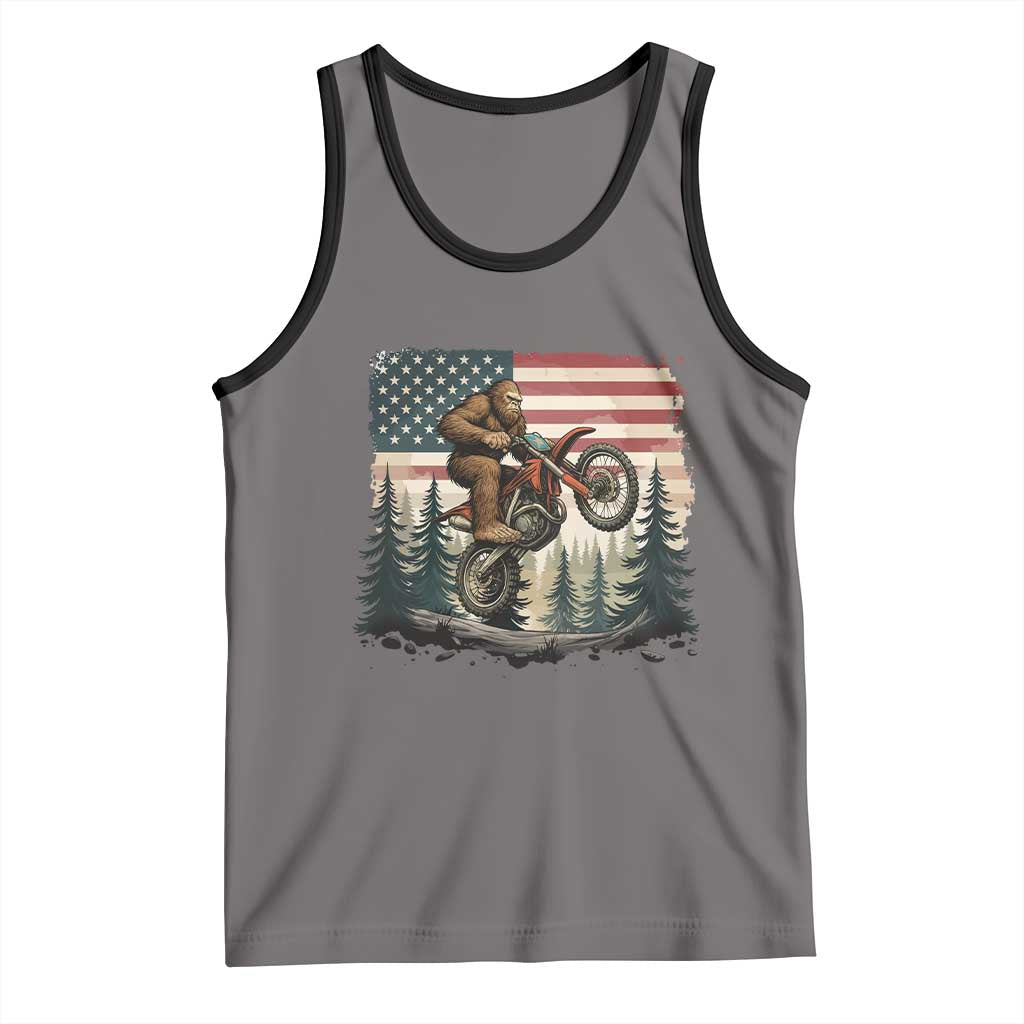 Bigfoot Dirt Bike Tank Top Patriotic Sasquatch American Flag TS14 Deep Heather Black Print Your Wear