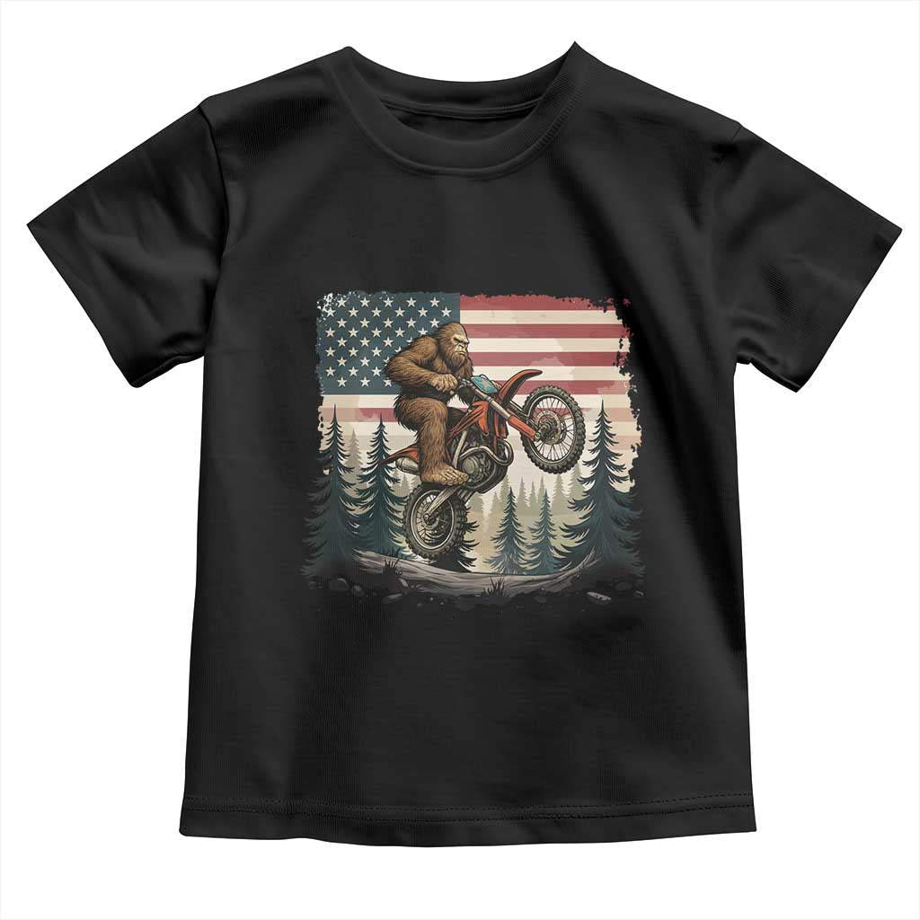 Bigfoot Dirt Bike Toddler T Shirt Patriotic Sasquatch American Flag TS14 Black Print Your Wear