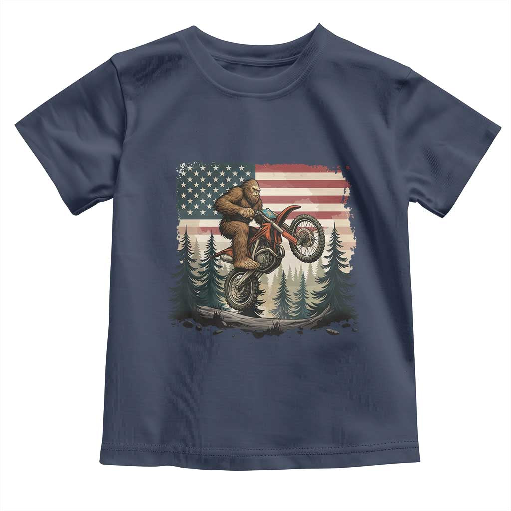 Bigfoot Dirt Bike Toddler T Shirt Patriotic Sasquatch American Flag TS14 Navy Print Your Wear