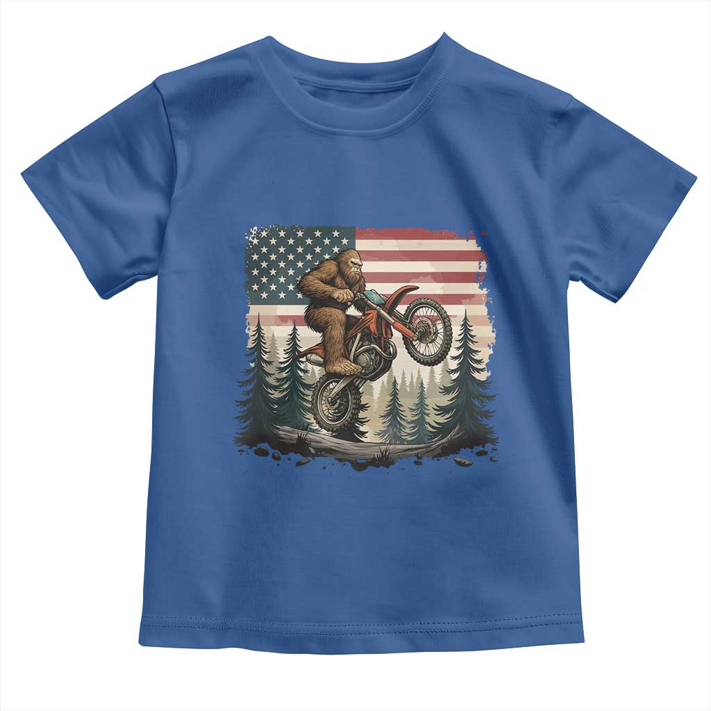 Bigfoot Dirt Bike Toddler T Shirt Patriotic Sasquatch American Flag TS14 Royal Blue Print Your Wear